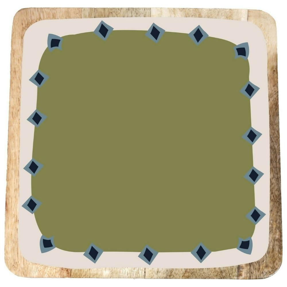 Plat à Servir Carré Porcelaine et Bois Vert Kasa 30 cm