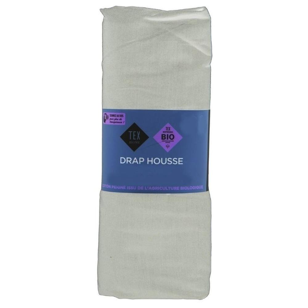 Drap Housse Gris Coton Bio Tex Home 180x300 cm