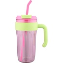 Mug Plastique Rose Vert avec Paille Kasa 85cl