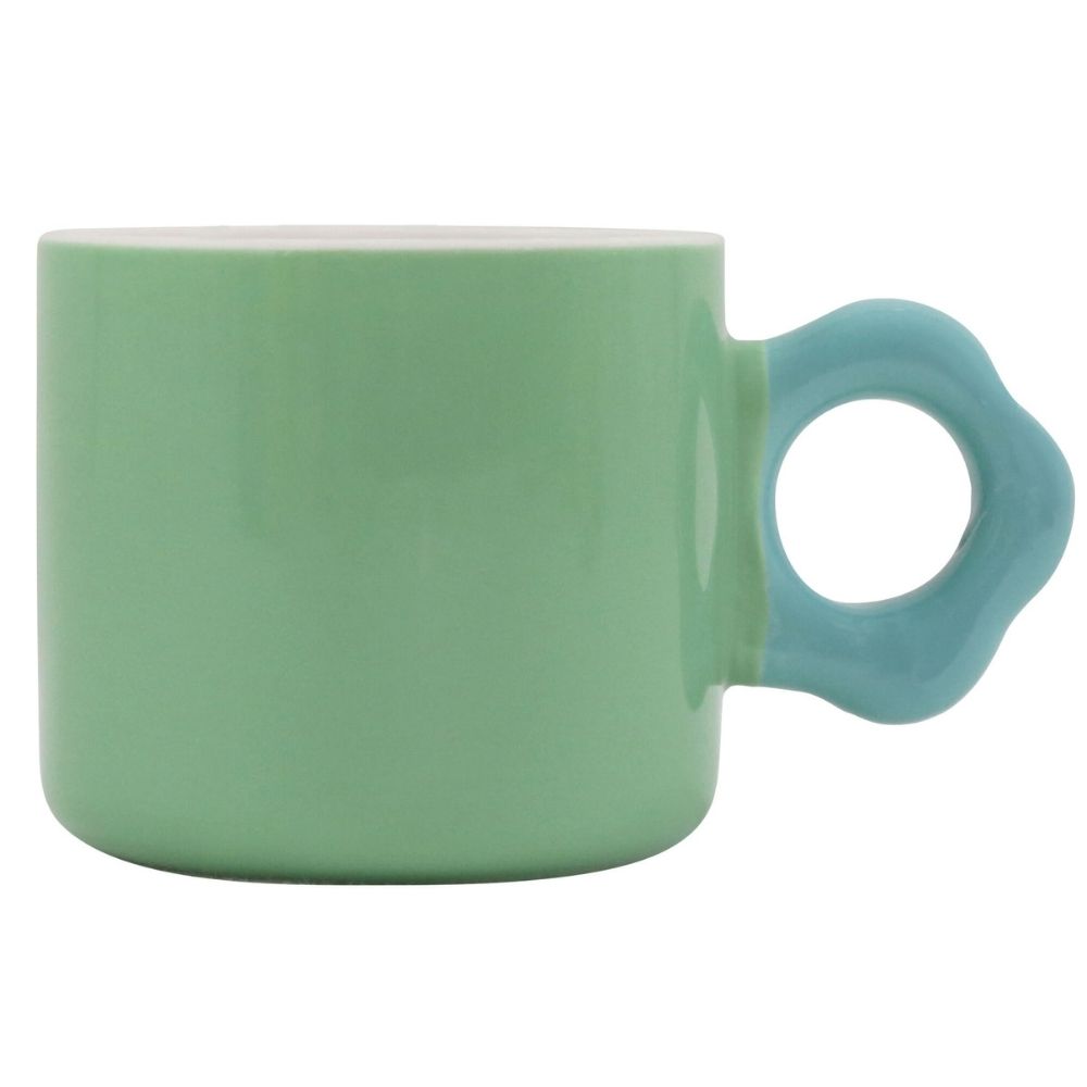 Mug Kasa en Porcelaine Vert Manche Fleur Bleue 28cl
