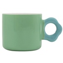 Mug Kasa en Porcelaine Vert Manche Fleur Bleue 28cl