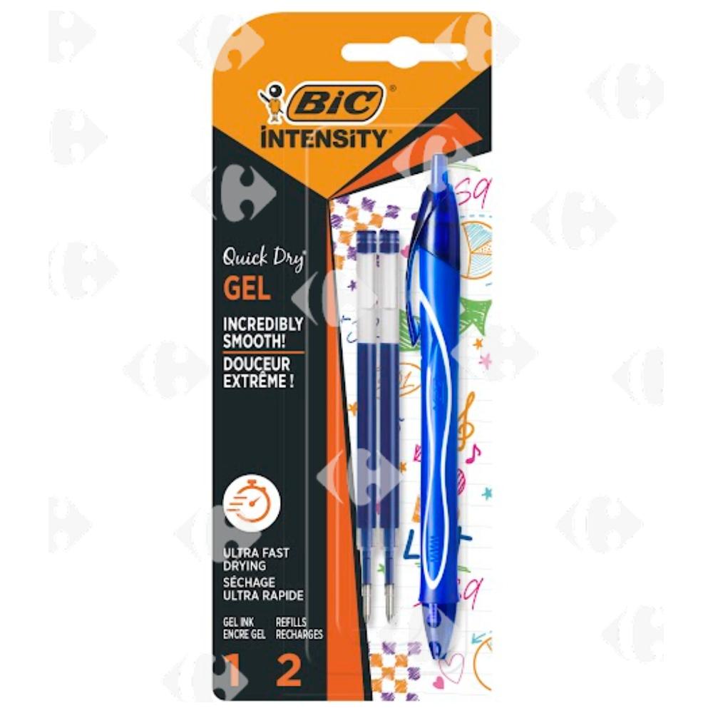 [703309] Stylo Gel Séchage Rapide Bleu + 2 Recharges Bleues