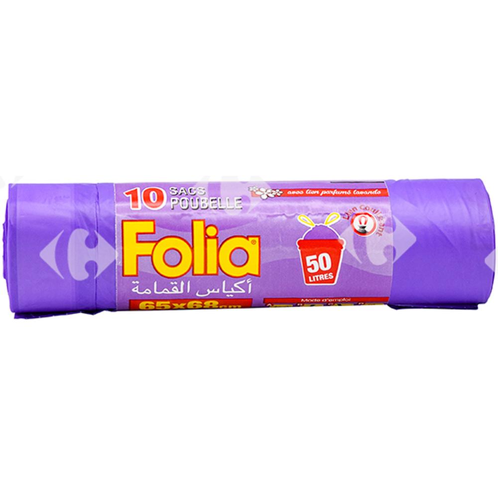 [401286] Sac Poubelle Parfumé Lien Coulissant 50L 64x68cm Folia 10 unités