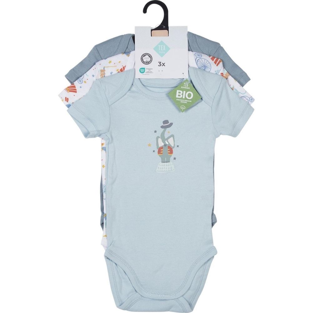 [729090] Lot 3 Bodies Manches Courtes Bébé Denim