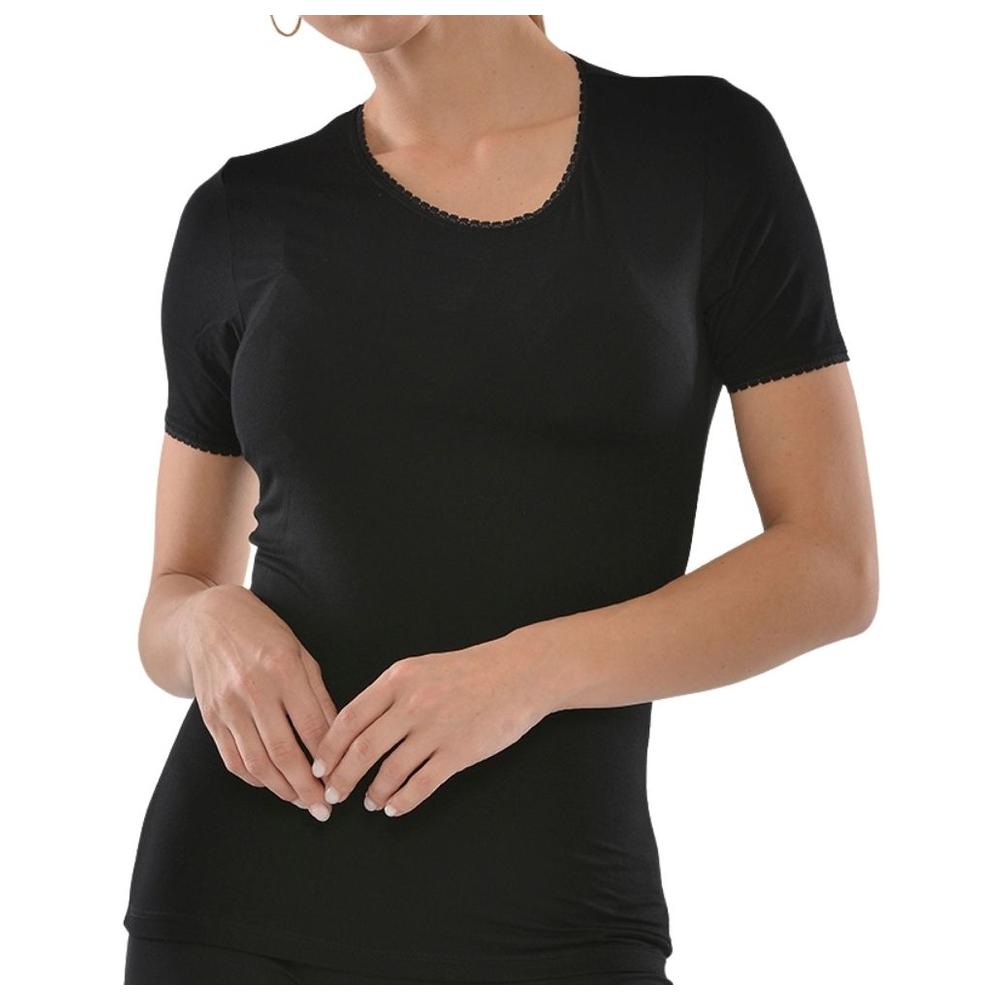 [674163] T-shirt Femme à Manches Courtes Col Rond avec Dentelle Noir - Taille S