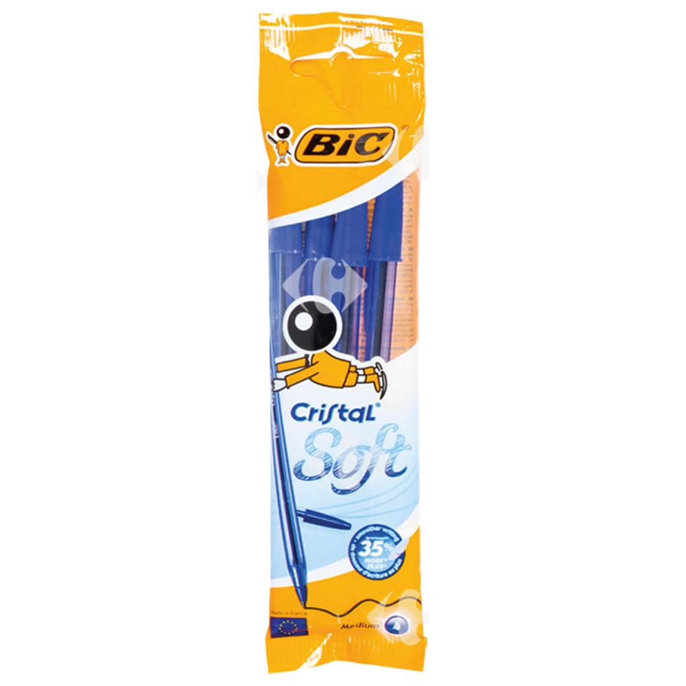 [577711] Stylo à bille Cristal Soft BIC couleur bleue 4 unités