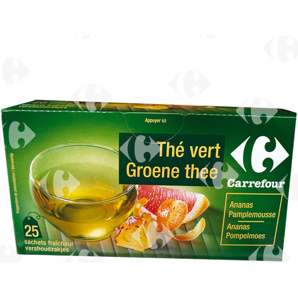 [231076] Thé Vert Aromatisé à l'Ananas Pamplemousse Carrefour 25 sachets