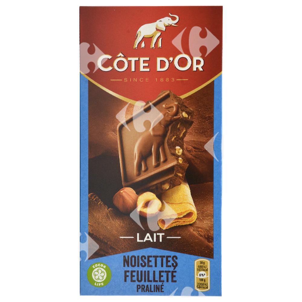 [626334] Tablette de Chocolat au Lait Noisettes Feuilleté Praliné Côte d'Or 180g