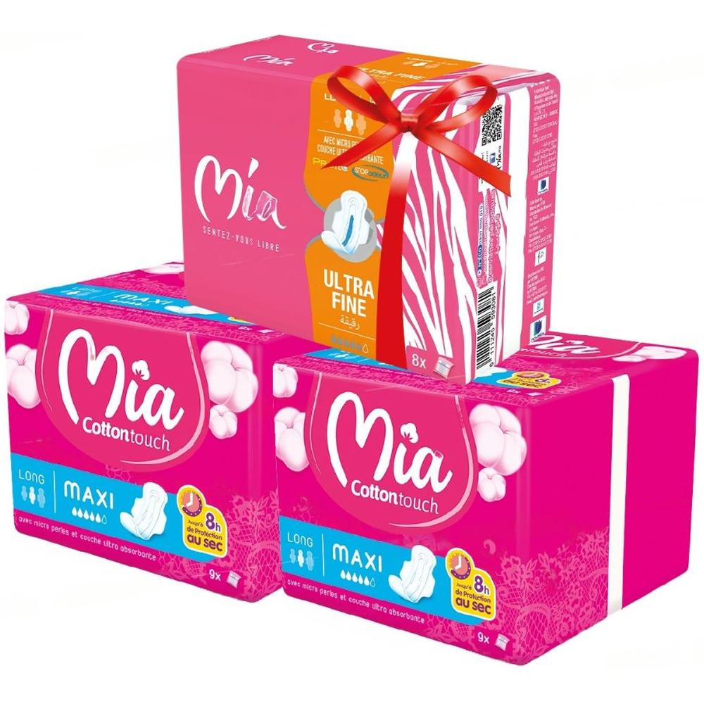 [634562] Lot de 2 Paquet de Serviettes Hygiéniques Maxi Nuit Mia 8 unités +1 Gratuit