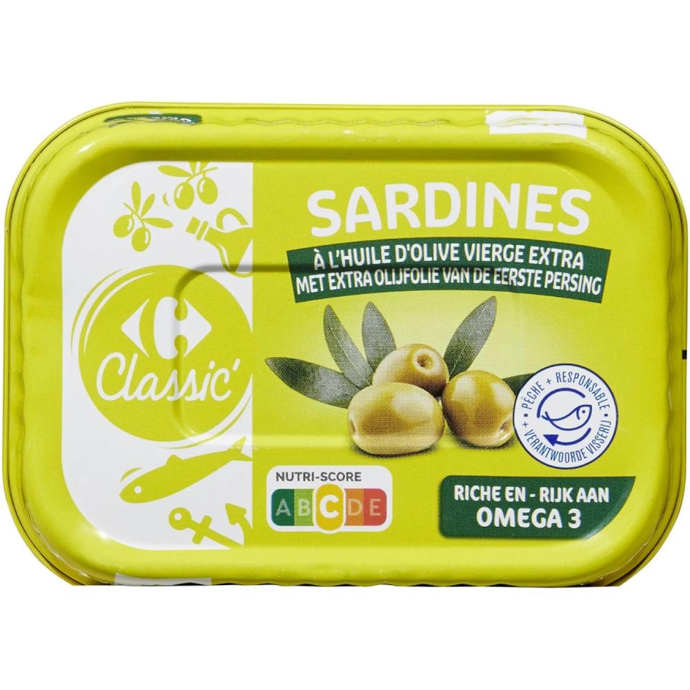 [705689] Sardines Huile d'Olive Vierge Extra Carrefour Classic 95g