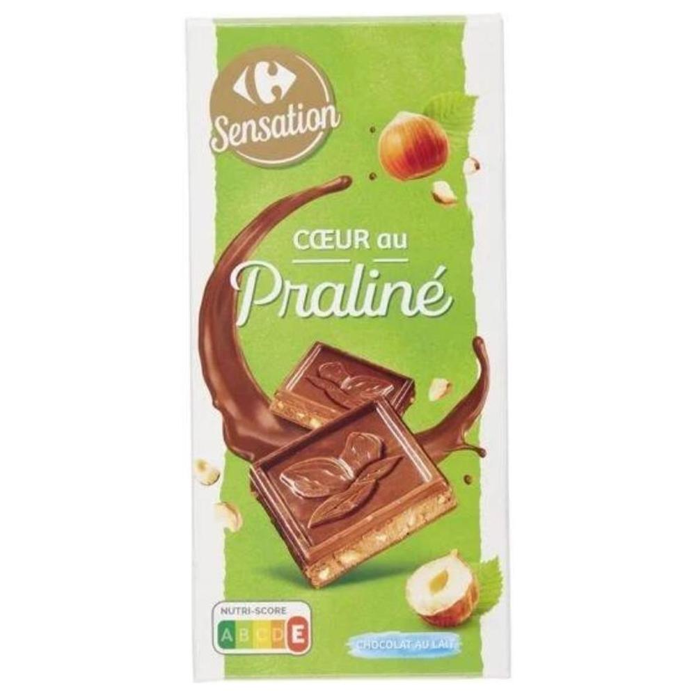 [532569] Chocolat au Lait Fourré Noisette Praliné Carrefour Sensation 150g