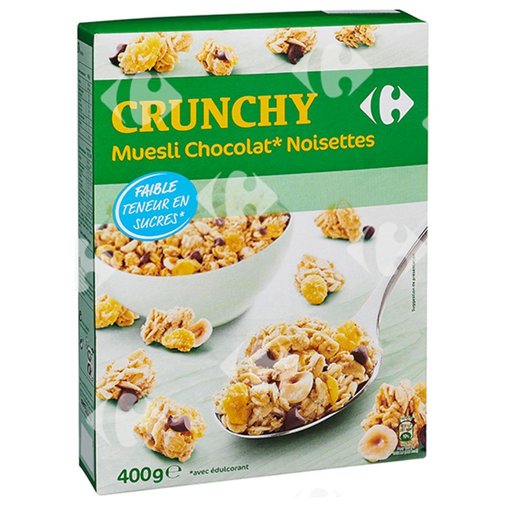 [531055] Muesli Croustillant au Chocolat Noisettes Sans Sucres Carrefour 400g