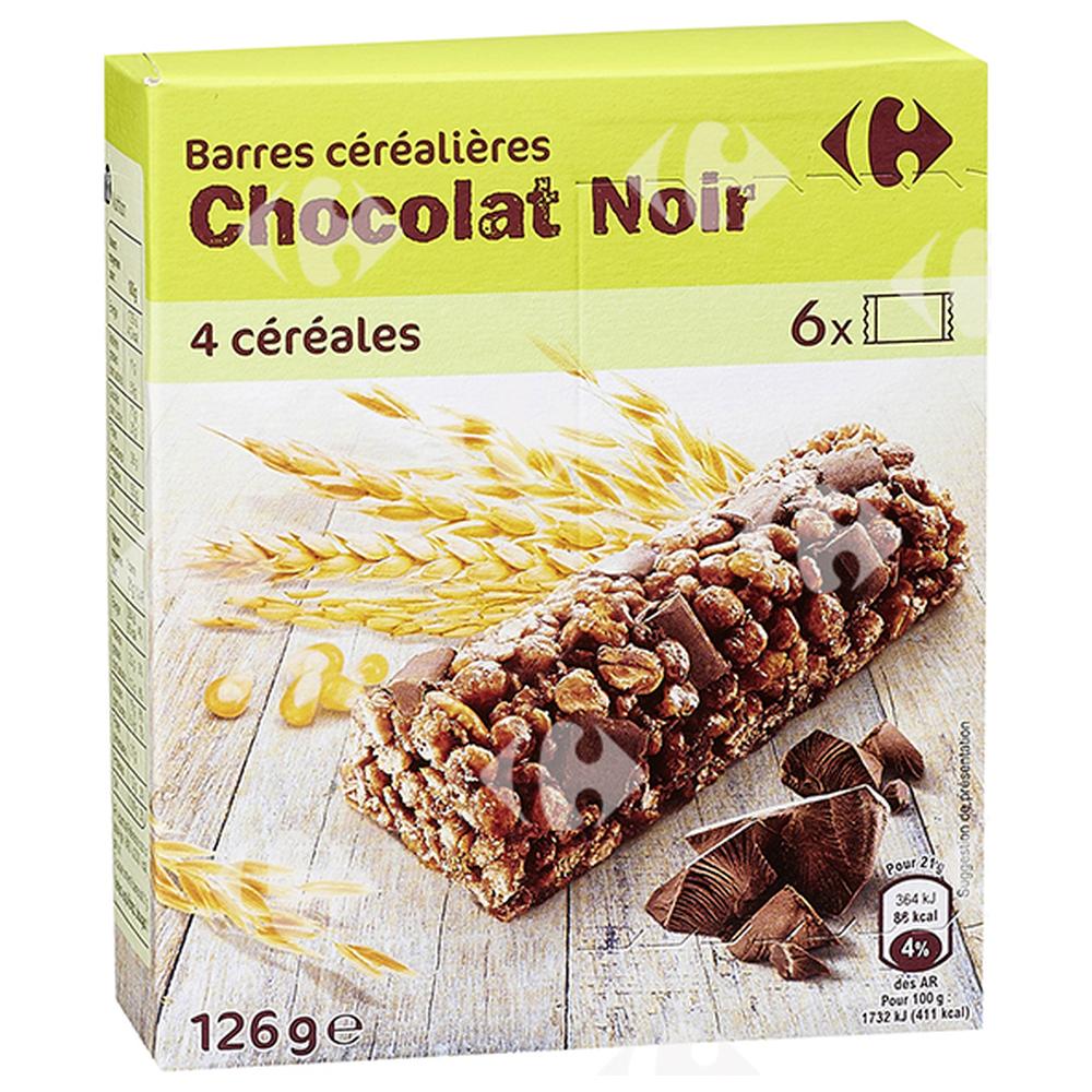 [458376] Barres de Céréales au Chocolat Noir Carrefour 125g