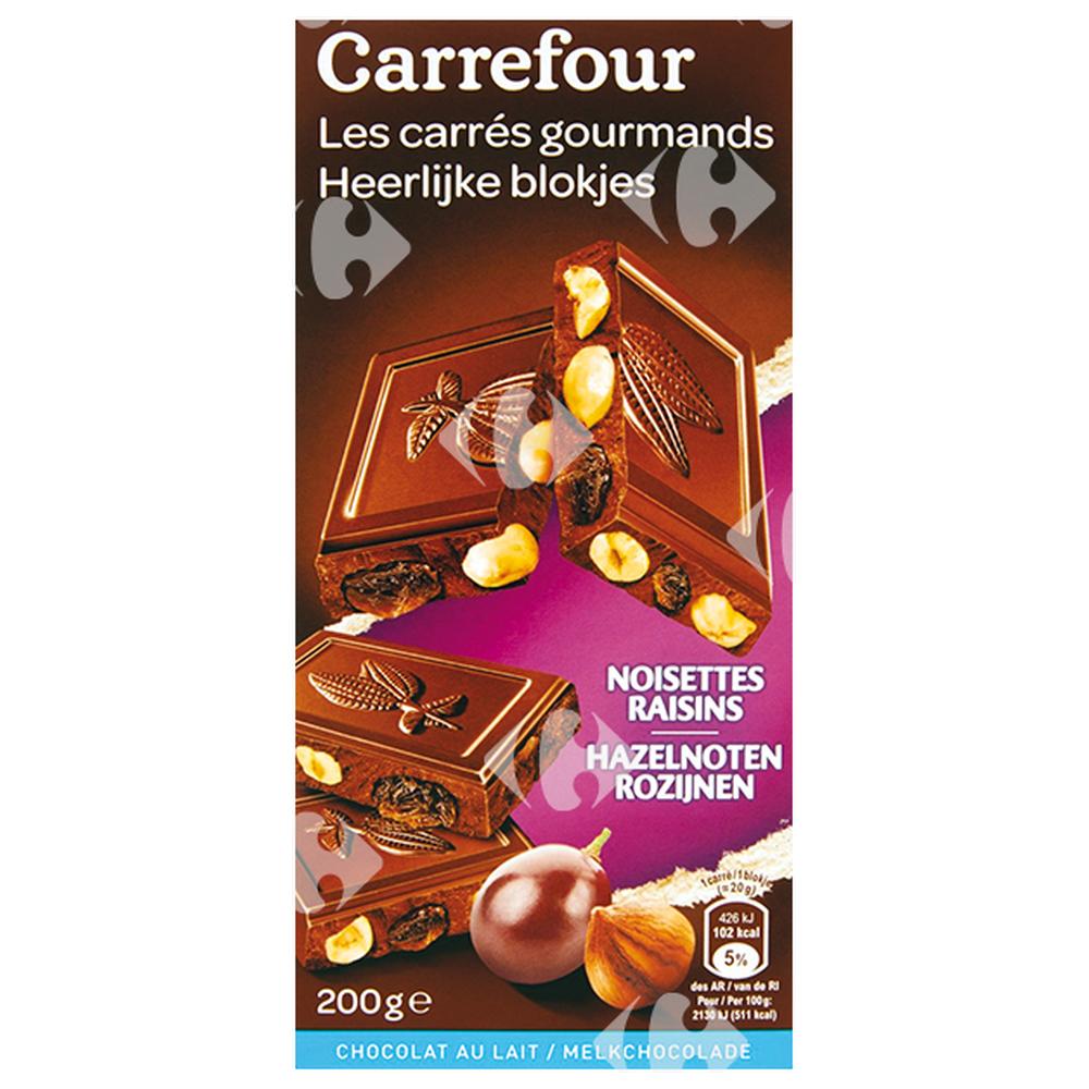 [532881] Tablette de Chocolat au Lait aux Noisettes aux Raisins Carrefour 200g
