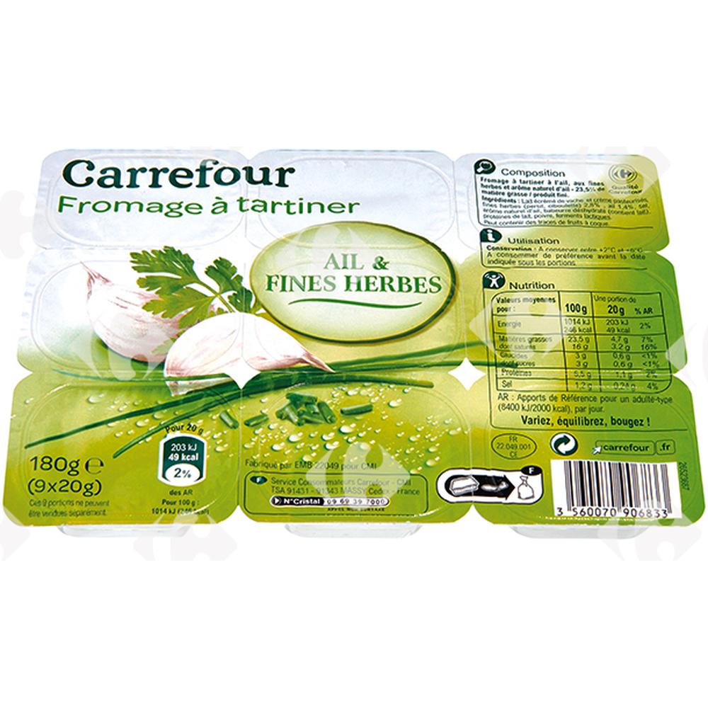 [571937] Fromage à Tartiner Ail et Fines Herbes portions Carrefour 9X20g