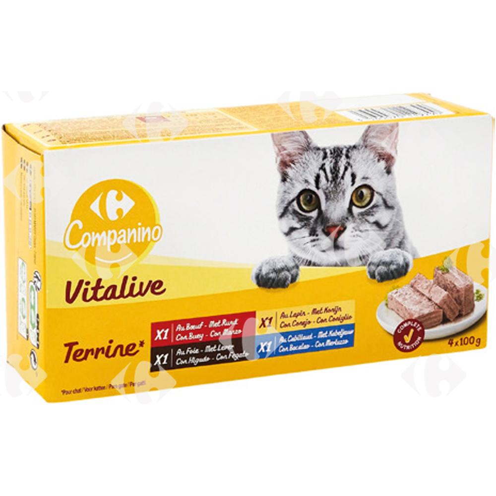 [375437] Pâtée Terrines Assortiment de Viande pour Chats Adultes Carrefour 4x100g