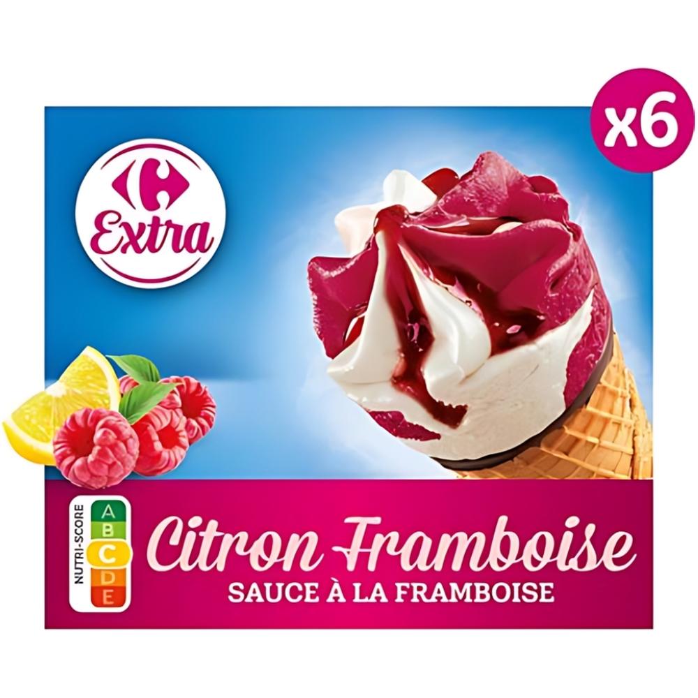 [531989] Cônes Glace Citron Framboise Carrefour Extra 6 unités 120ml