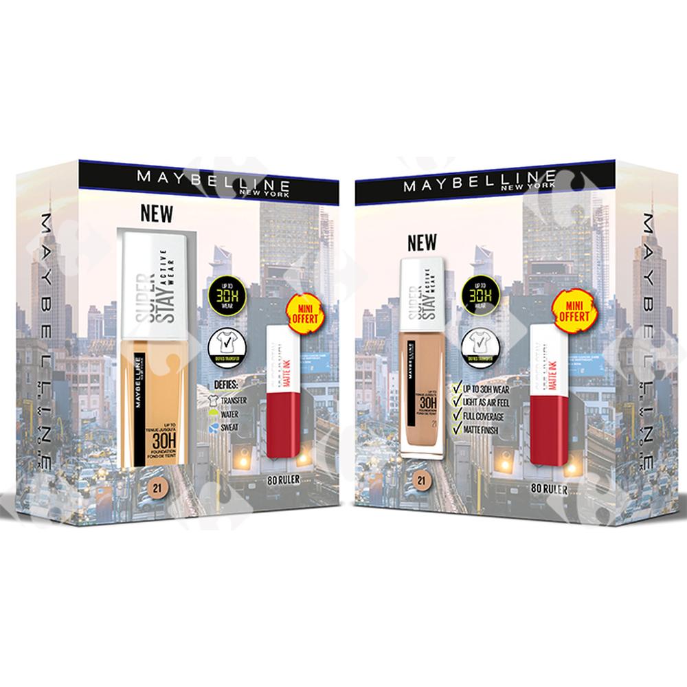[664664] Pack Fond De Teint Superstay Maybelline 20 + Mini Rouge à lèvres Superstay Matte Ink 21 Maybelline