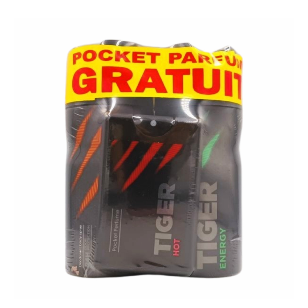 [679335] Pack de 2 Déodorants Energy et Savana Tiger 150ml + 3ème Pocket de 17ml Gratuit