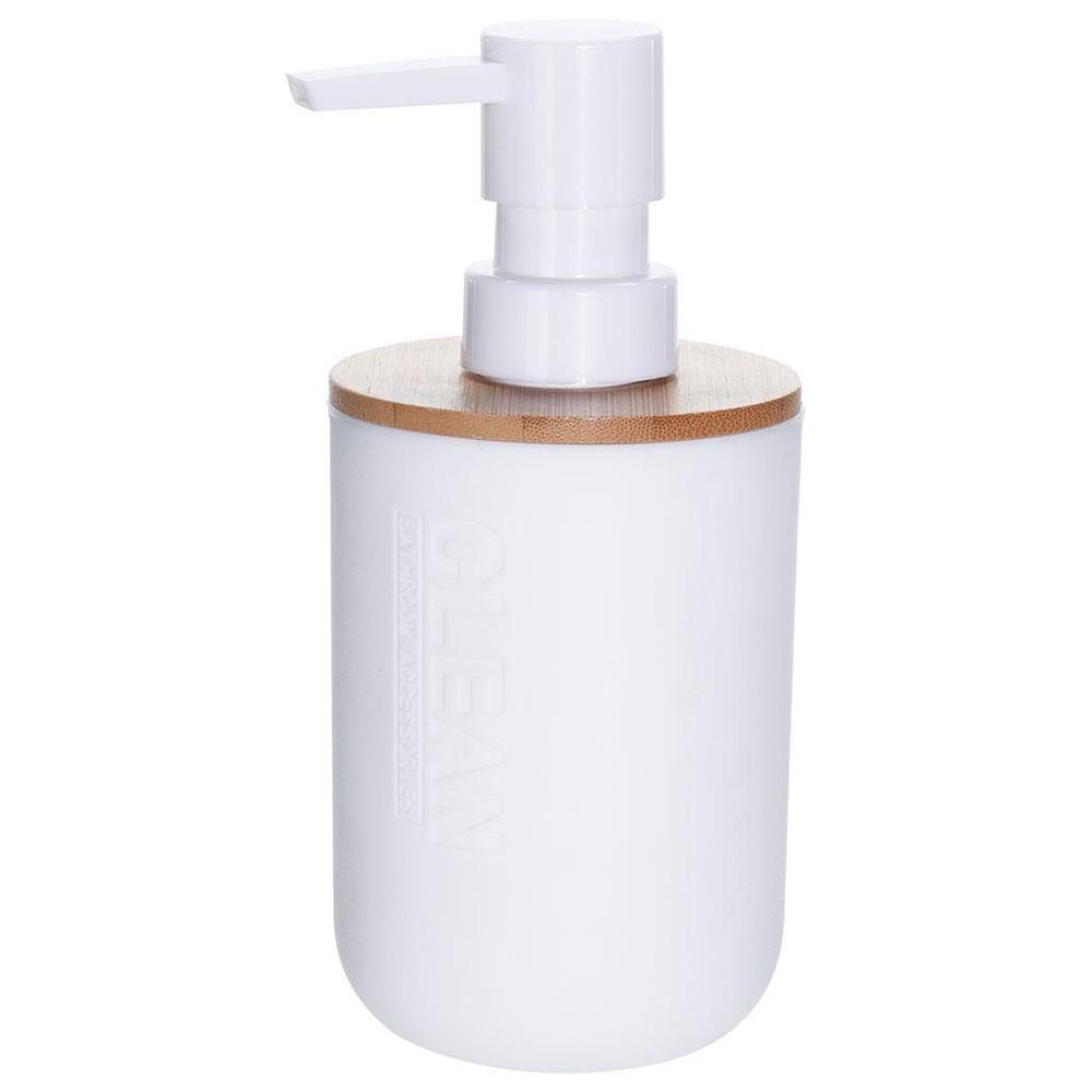 Distributeur de Savon Blanc en Plastique avec Bambou