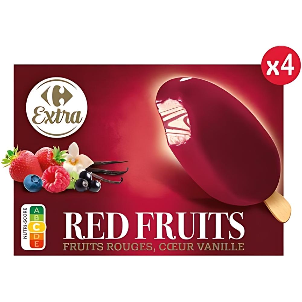 [534722] Bâtonnets Glace Vanille Fruits Rouges Carrefour Extra 4 unités 100ml
