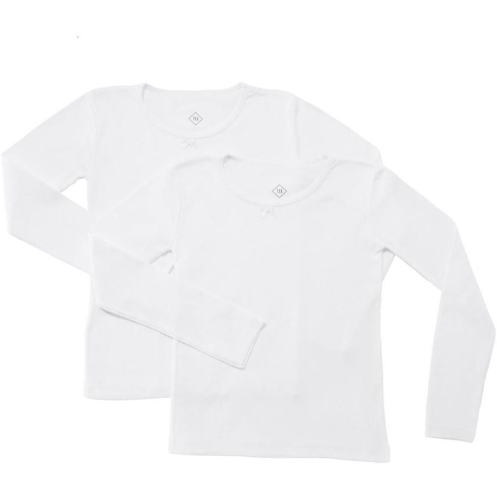 T-shirt Fille Manches Longues Blanc Tex 2 pièces