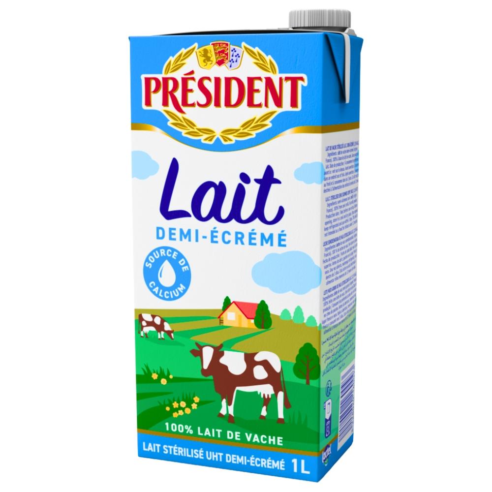 Lait UHT Demi-écrémé Président 1L.