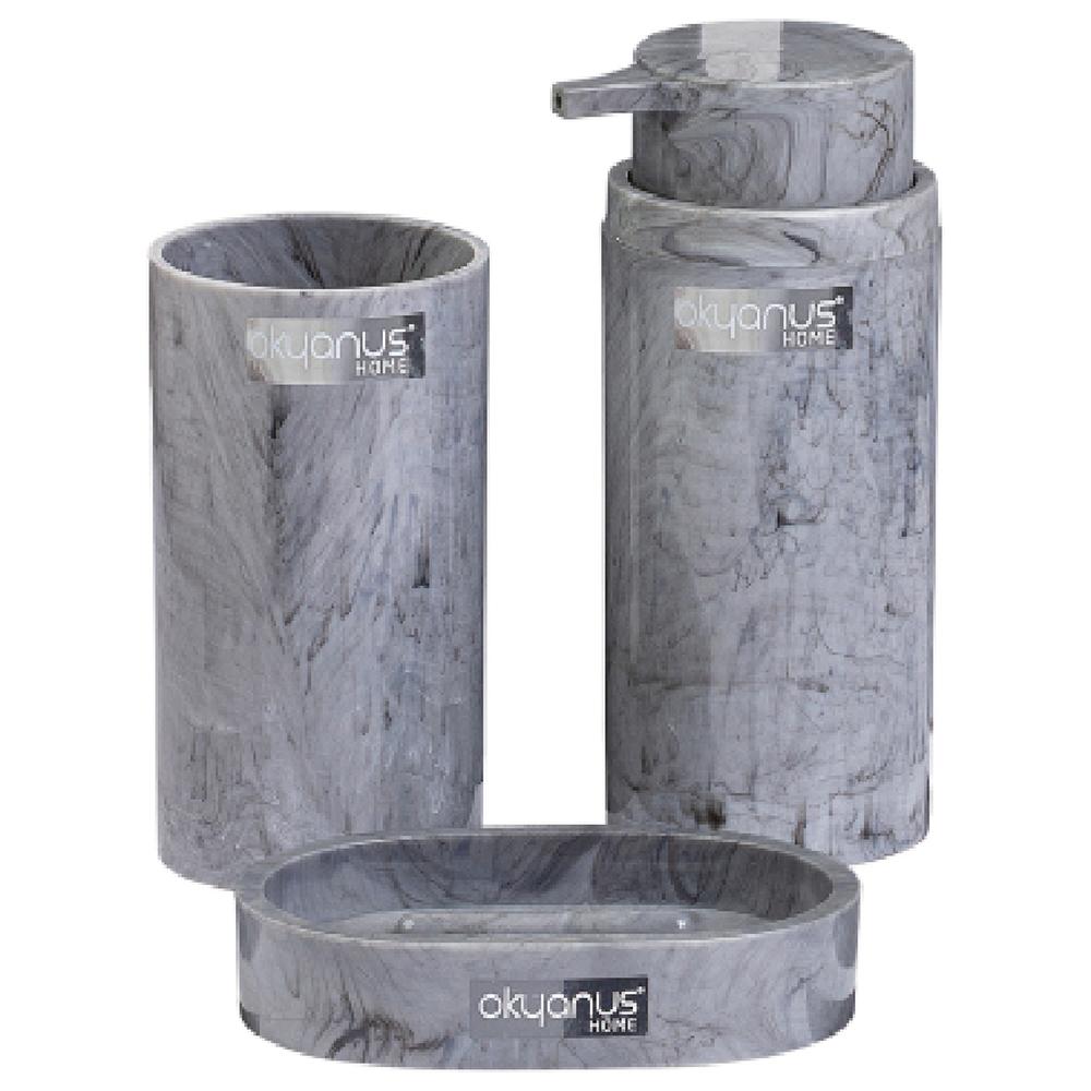[698440] Set de Salle de Bain Rond Gris Marbre Okyanus 3 pièces.