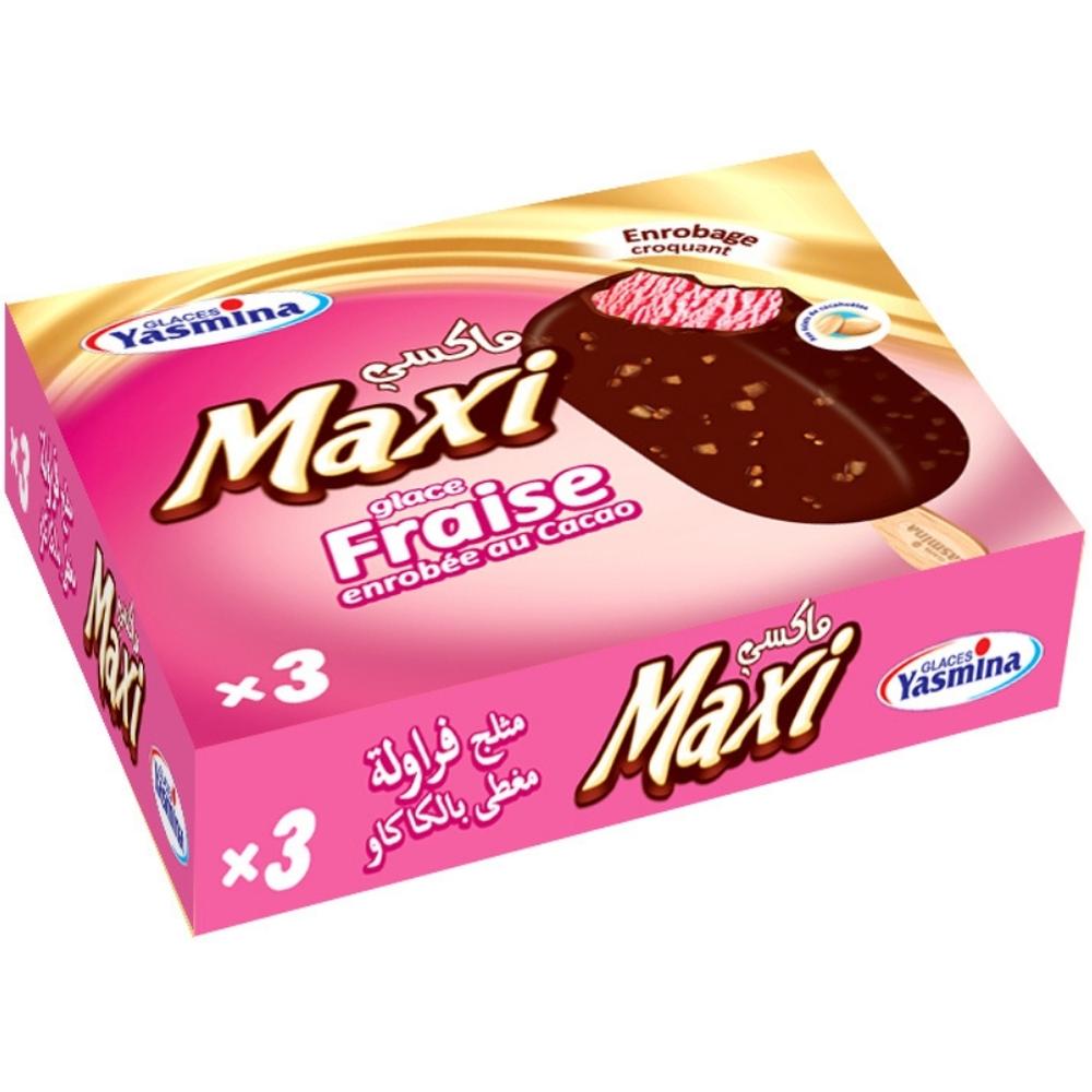 [70978] Bâtonnets Glace Maxi Fraise Choco Yasmina 3 unités 80ml.