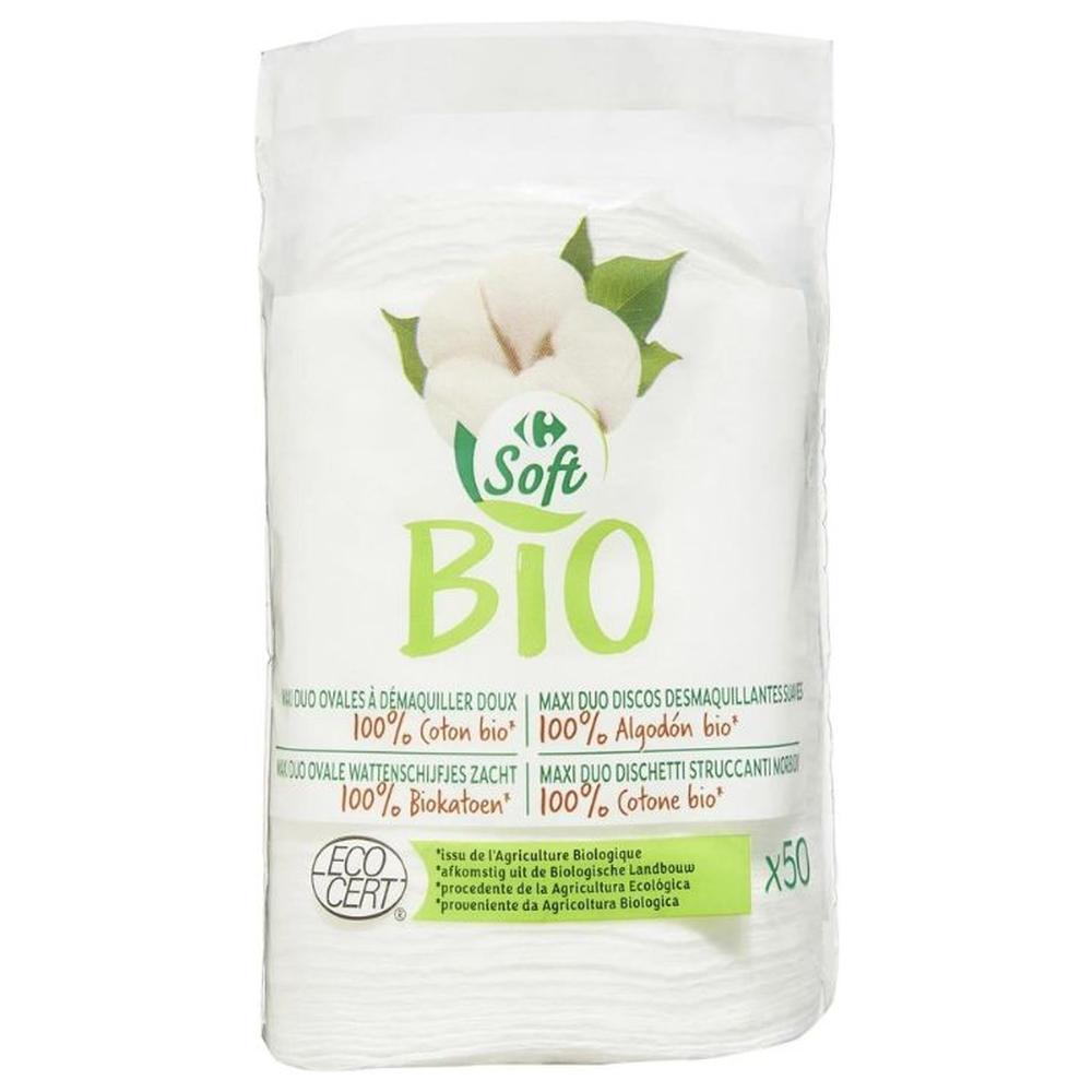 [704744] Coton Maxi Duo Ovales Bio Carrefour Soft 50 unités