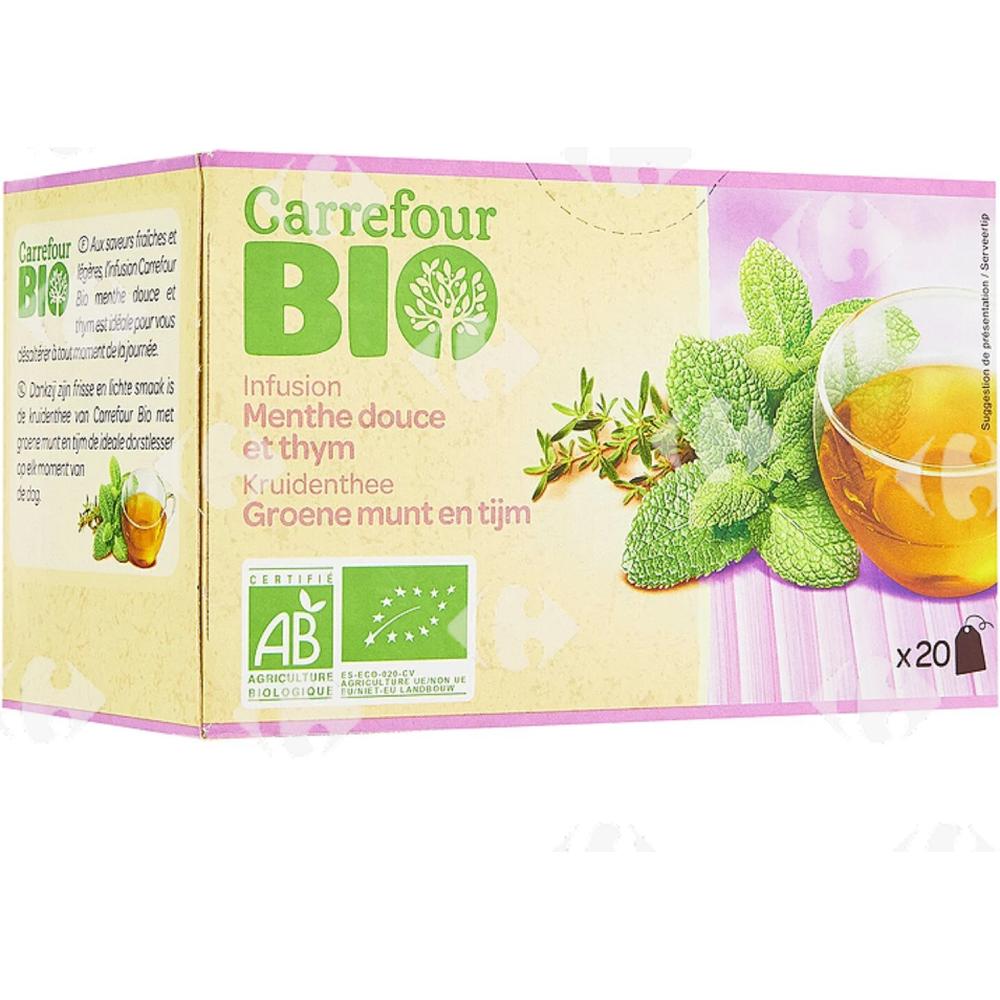 Infusion Bio Menthe Douce et Thym Carrefour Bio 20 unités