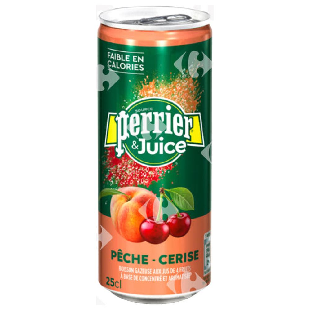 [689500] Eau Gazeuse Fruitée Pêche et Cerise Perrier & Juice 25cl.