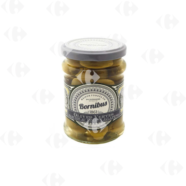[680612] Olives Vertes Farcies Au Jalapeno Bornibus 140g