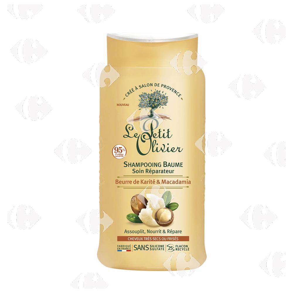 Shampooing Baume Soin Réparateur Beurre de Karité & Macadamia Cheveux très secs ou frisés Le Petit Olivier 250ml.