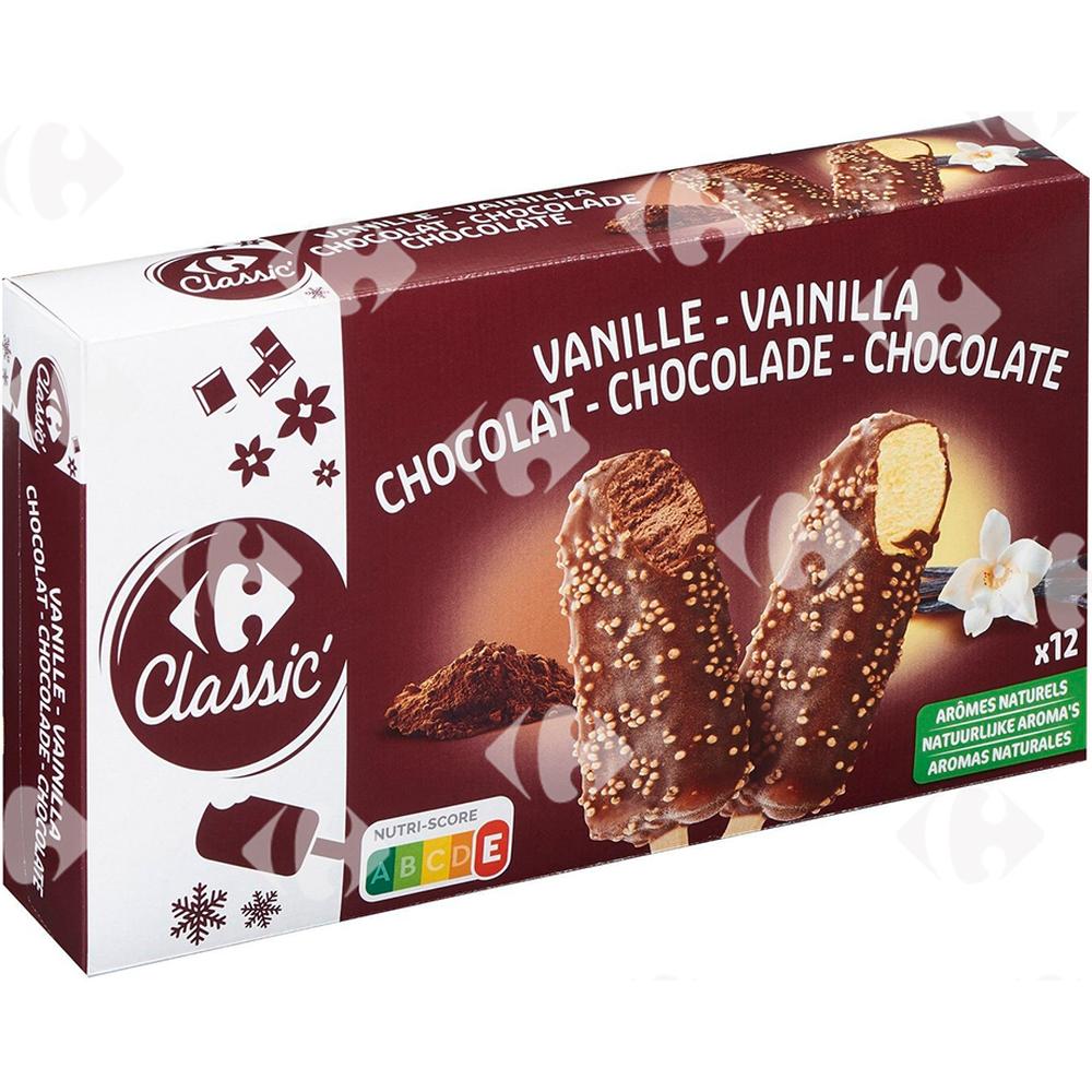 [481057] Bâtonnets Glace 6 Vanille 6 Chocolat Carrefour 12x60ml