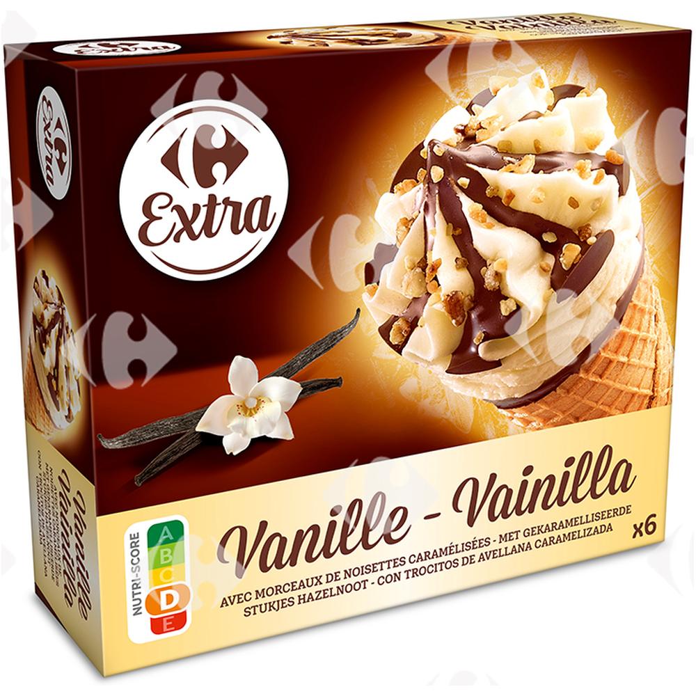 [683475] Glaces cônes vanille Carrefour 6x120ml