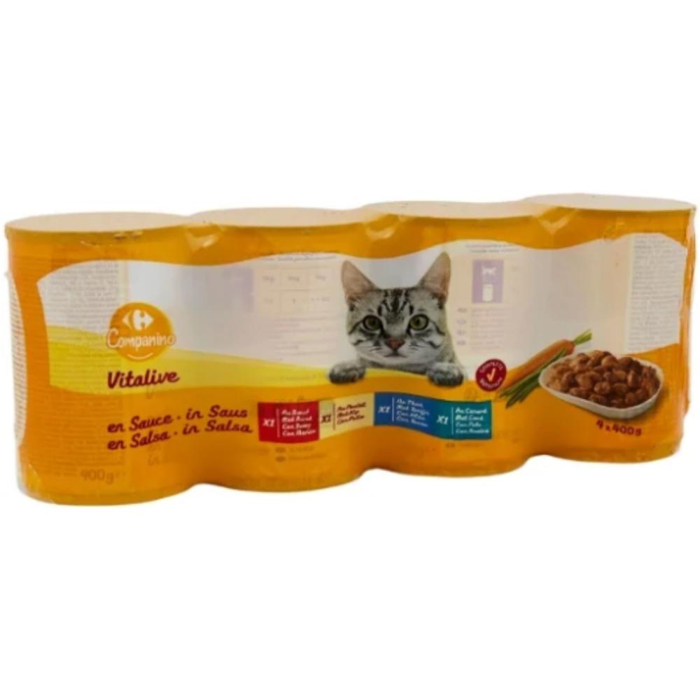[507937] Patée Bouchées 4 Variétés en Sauce pour Chats Adultes Carrefour 4x400g