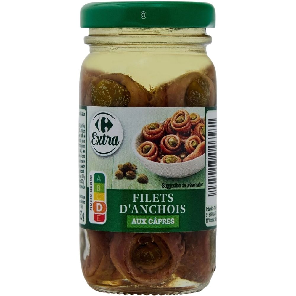 Filets d'Anchois aux Câpres Extra Carrefour 100g.