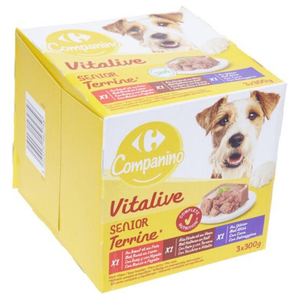 [507866] Pâtée pour Chien Senior au Bœuf au Foie à la Dinde au Veau et Gibier Carrefour 3x300g