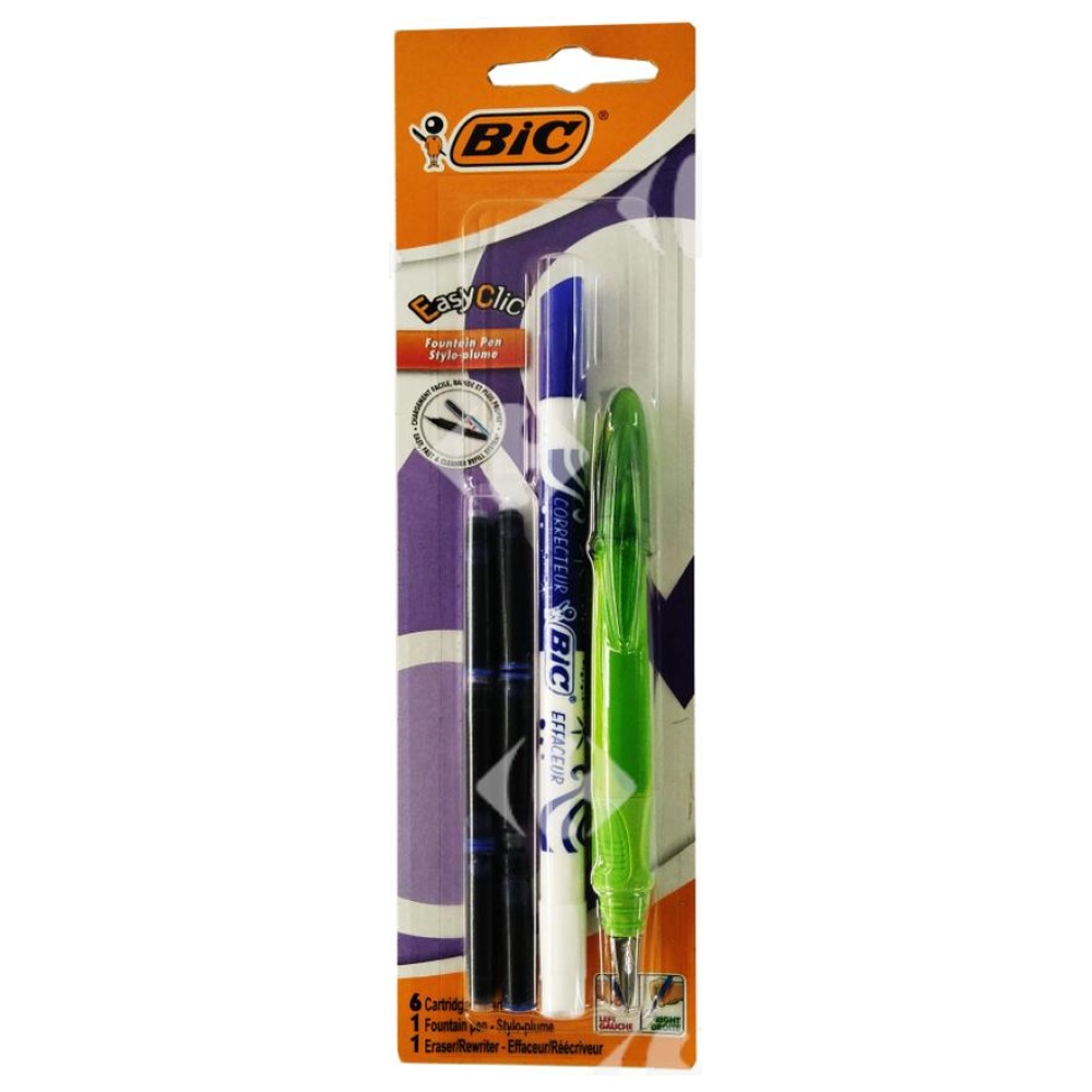 Stylo à Plume Rechargeable Bic + 6 Cartouches + 1 Effaceur