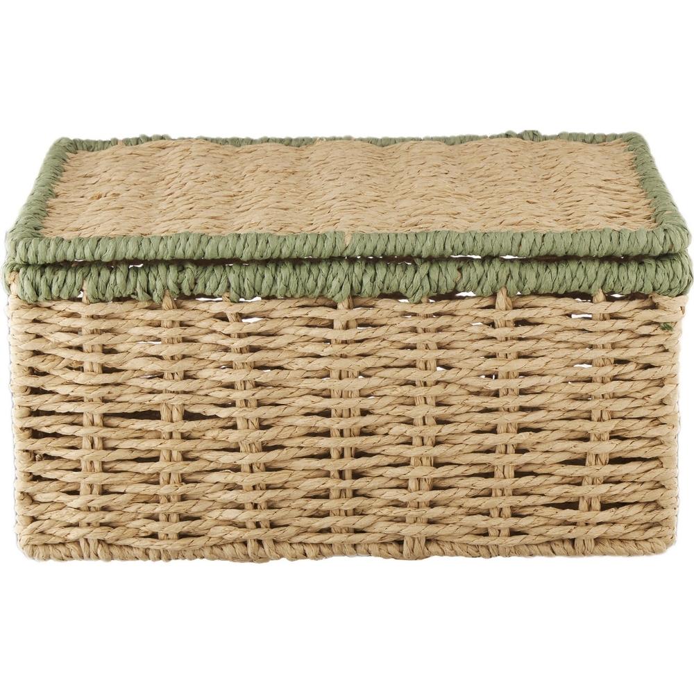 Box Rectangulaire en Métal et Jute avec Bord Vert Kasa 20x30x14 cm