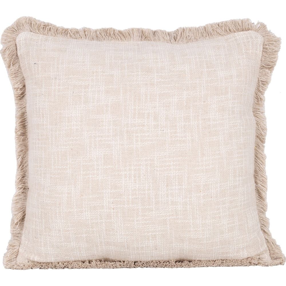 Coussin Carré Beige Uni Franges Kasa 45x45cm