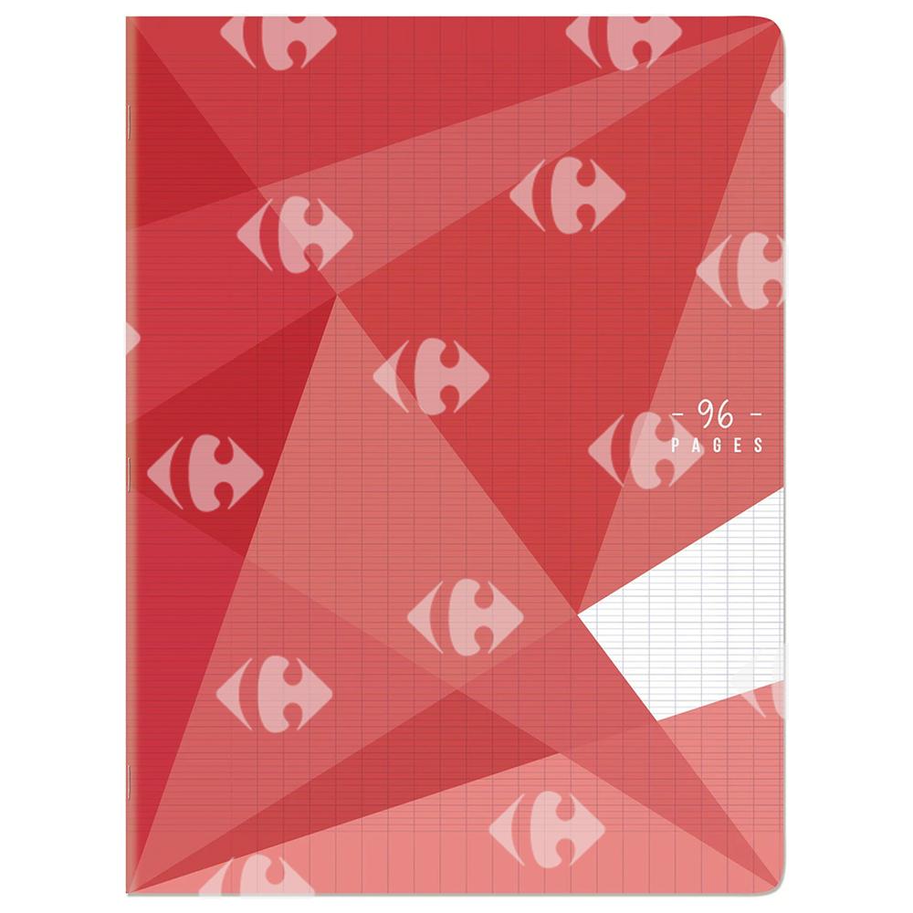 [635095] Cahier Agrafé Pages Grands Carreaux Rouge Carrefour 24x32cm 96 pages