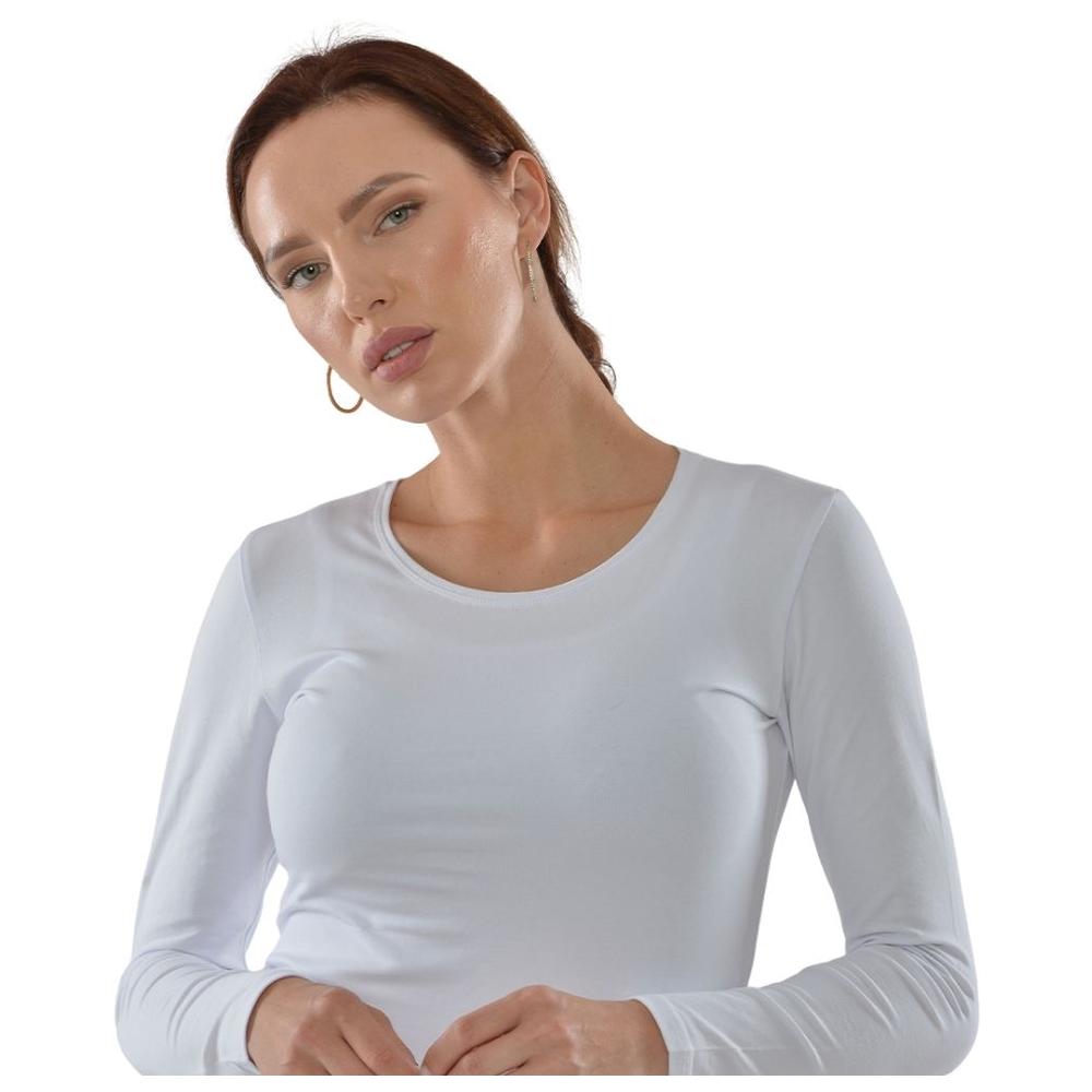 [674082] Pull Femme à Manches Longues Col Rond Blanc en Coton - Taille L