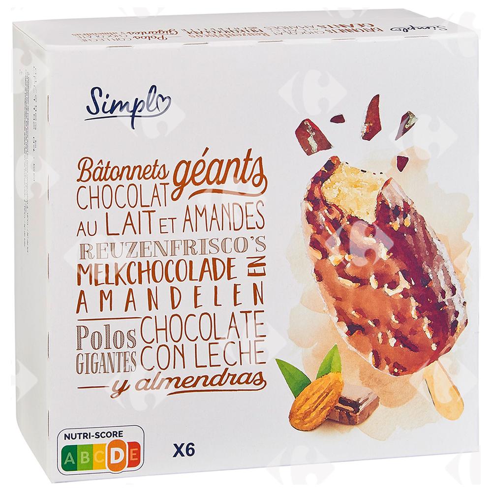 [480776] Bâtonnets Glaces chocolat au Lait amandes 6x120ml.