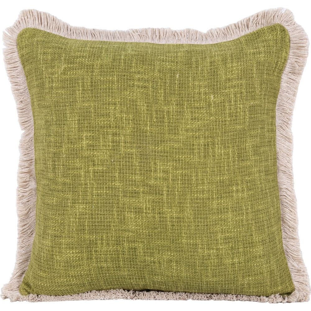 [731349] Coussin Carré Vert Uni à Franges Kasa 45x45cm