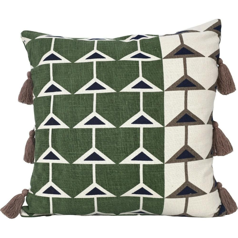 Coussin Carré Motif Triangle Vert/Blanc Kasa 45x45 cm