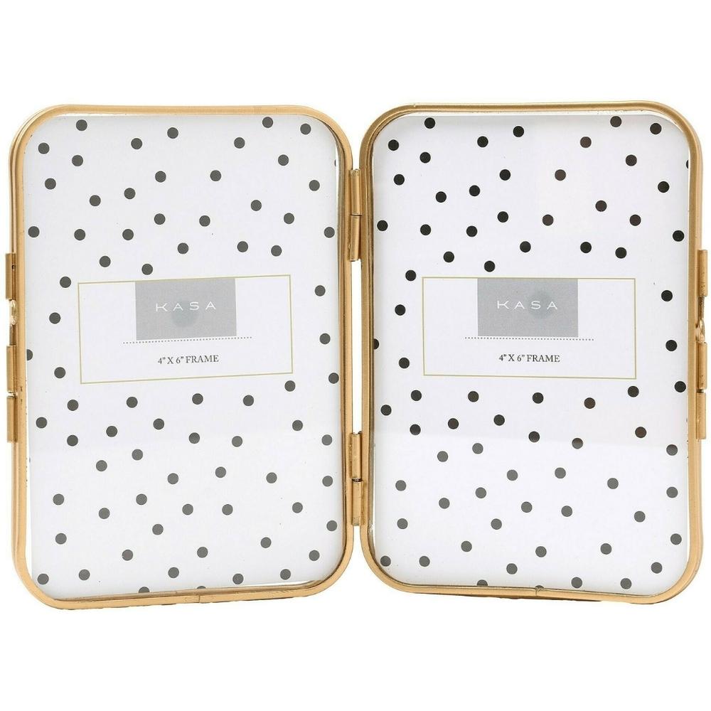 [721741] Cadre Double Photo Livre Métal Doré Kasa 11x16 cm