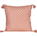 Coussin Carré Fleurs Rouges Pompons Kasa 45x45 cm