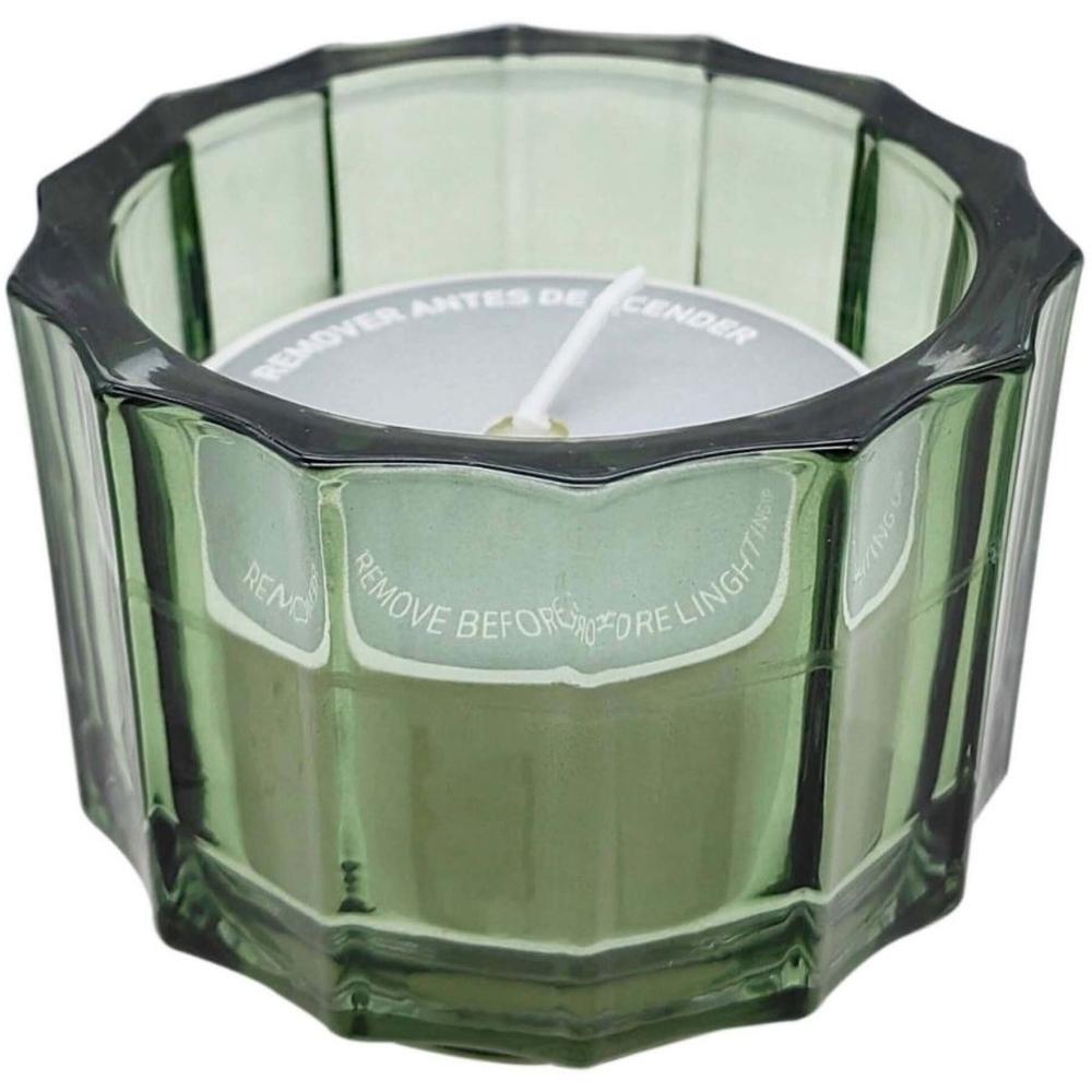 Bougie en Verre Vert Cinnamon à Facettes Kasa 7cm
